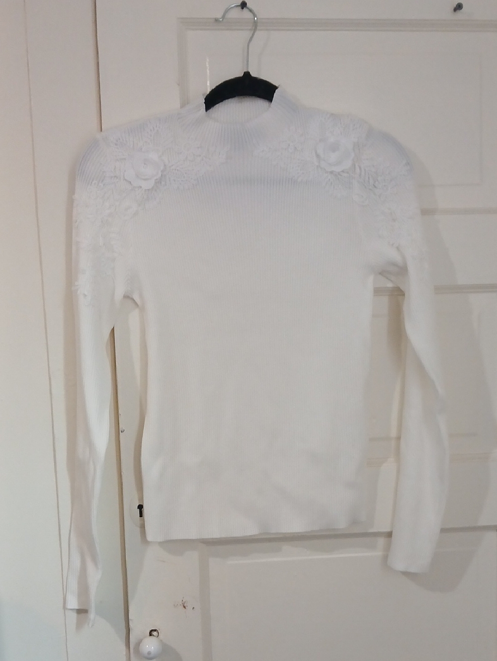 Alice Blue White Floral-Appliqué Cowl Neck Sweater